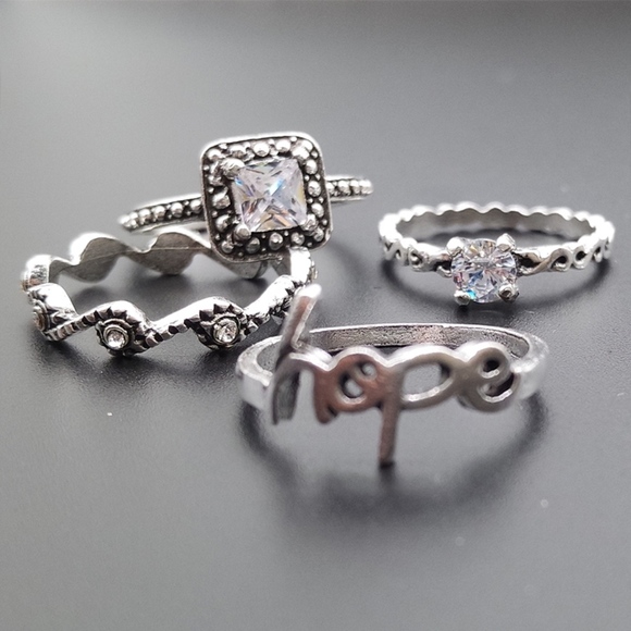 4 for $25 SALE!!! 4 piece Rhinestone Hope Ring Set - Picture 4 of 8
